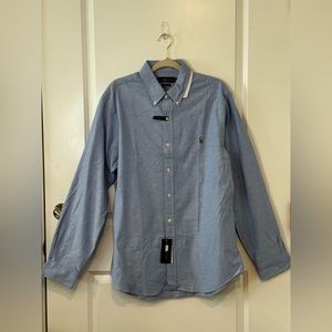 Ralph Lauen Mens Button Down Shirt Long Sleeve Stretch Oxford Slim Fit XL Blue
